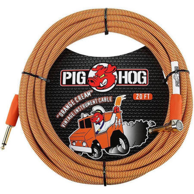 Pig Hog  PCH -20 – 20′ Woven Guitar Cable with Right Angle Connector – Vintage Series