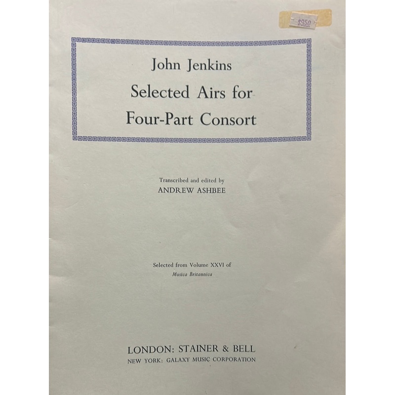 Selected Airs for Four-Part Consort – J. Jenkins